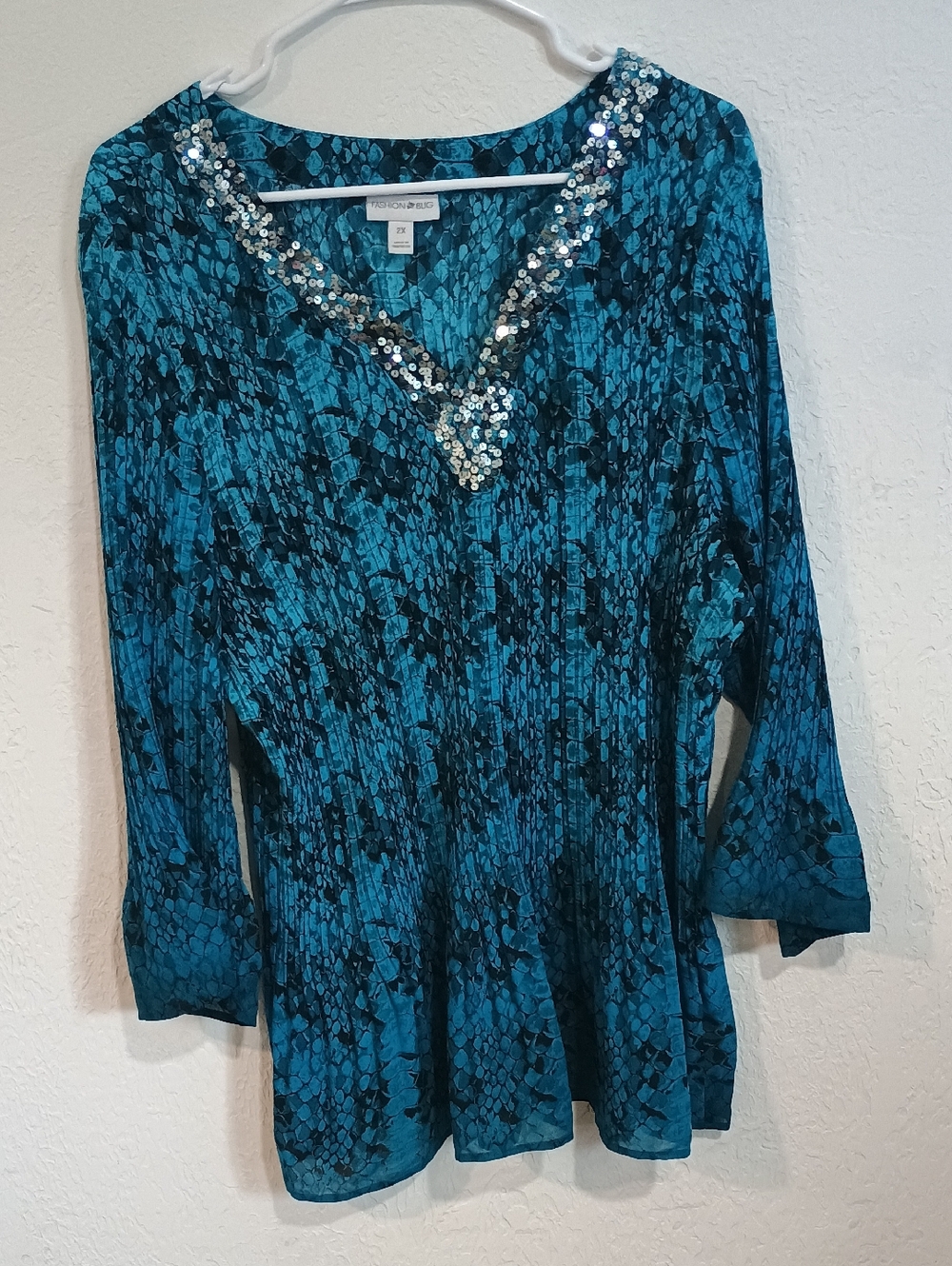 Fashion Bug Teal Sequin V-Neck Tunic